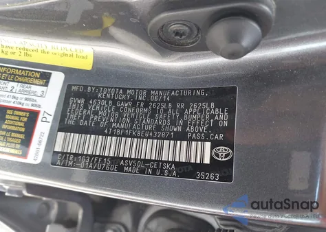 2014 Toyota Camry Se из США, поврежденный, VIN 4T1BF1FK8EU432871